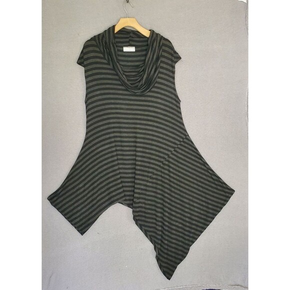 Bryn Walker Women's Gray Black Stripe Cowl Neck Lagenlook Asymmetric Dress Small - Picture 1 of 6